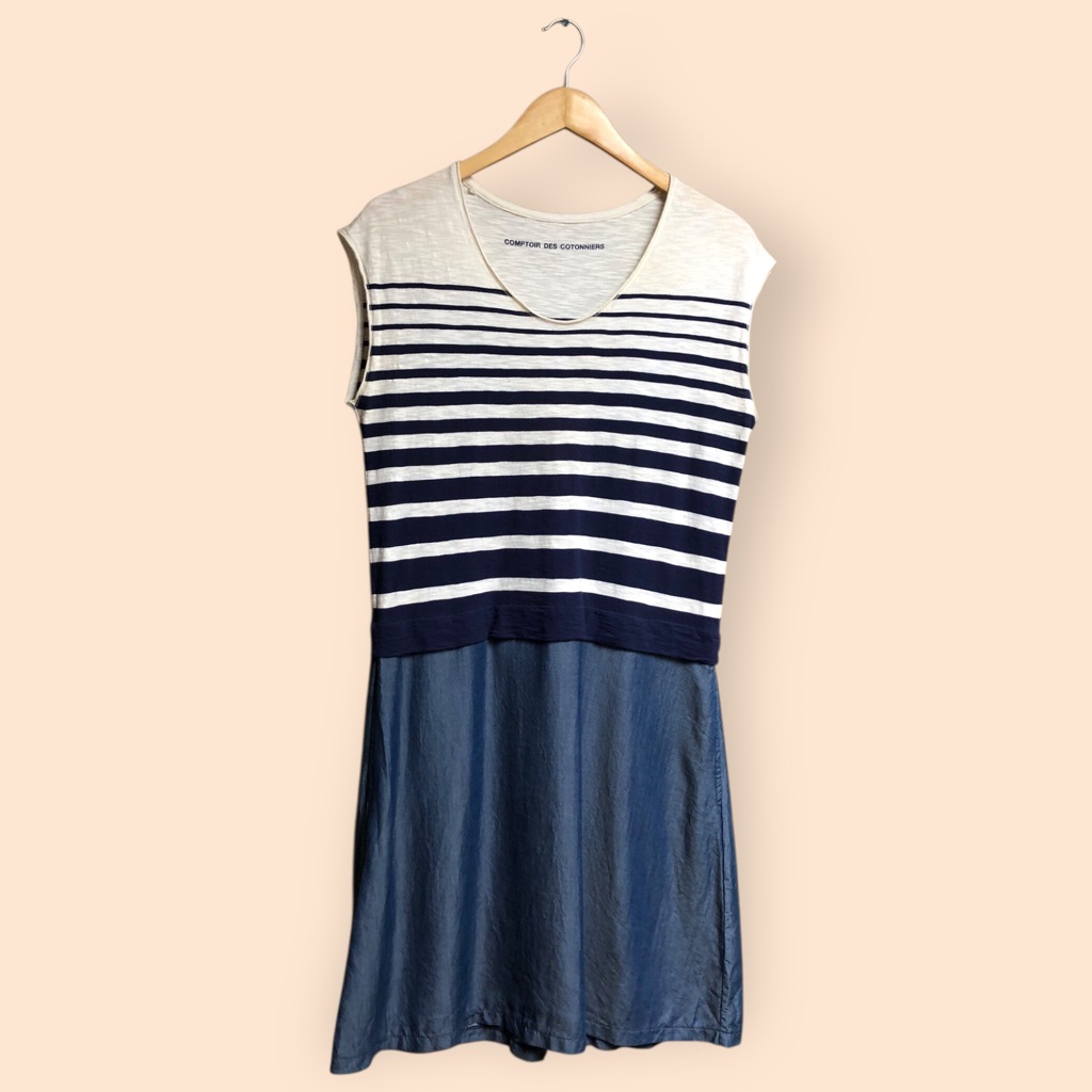 Comptoir Des Cotonniers A-Line Striped Dress Designer French Womenâs Us Xs